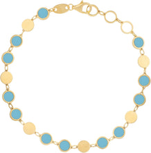 Load image into Gallery viewer, 14k Yellow Gold 5mm Natural Onyx, Malachite or Turquoise Gemstone Round Mirror Link Bracelet, Adjustable 6.5" - 7.25 Inch
