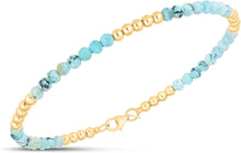 Load image into Gallery viewer, Italian 14k Yellow Gold Alternating 3.5mm Natural Turquoise Bead Link Bracelet, 7 Inch
