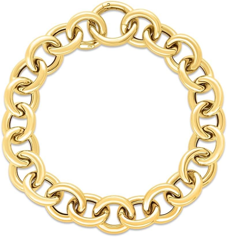 14k Yellow Gold 11.6mm Lite Rolo Link Chain Bracelet 7.5 Inch