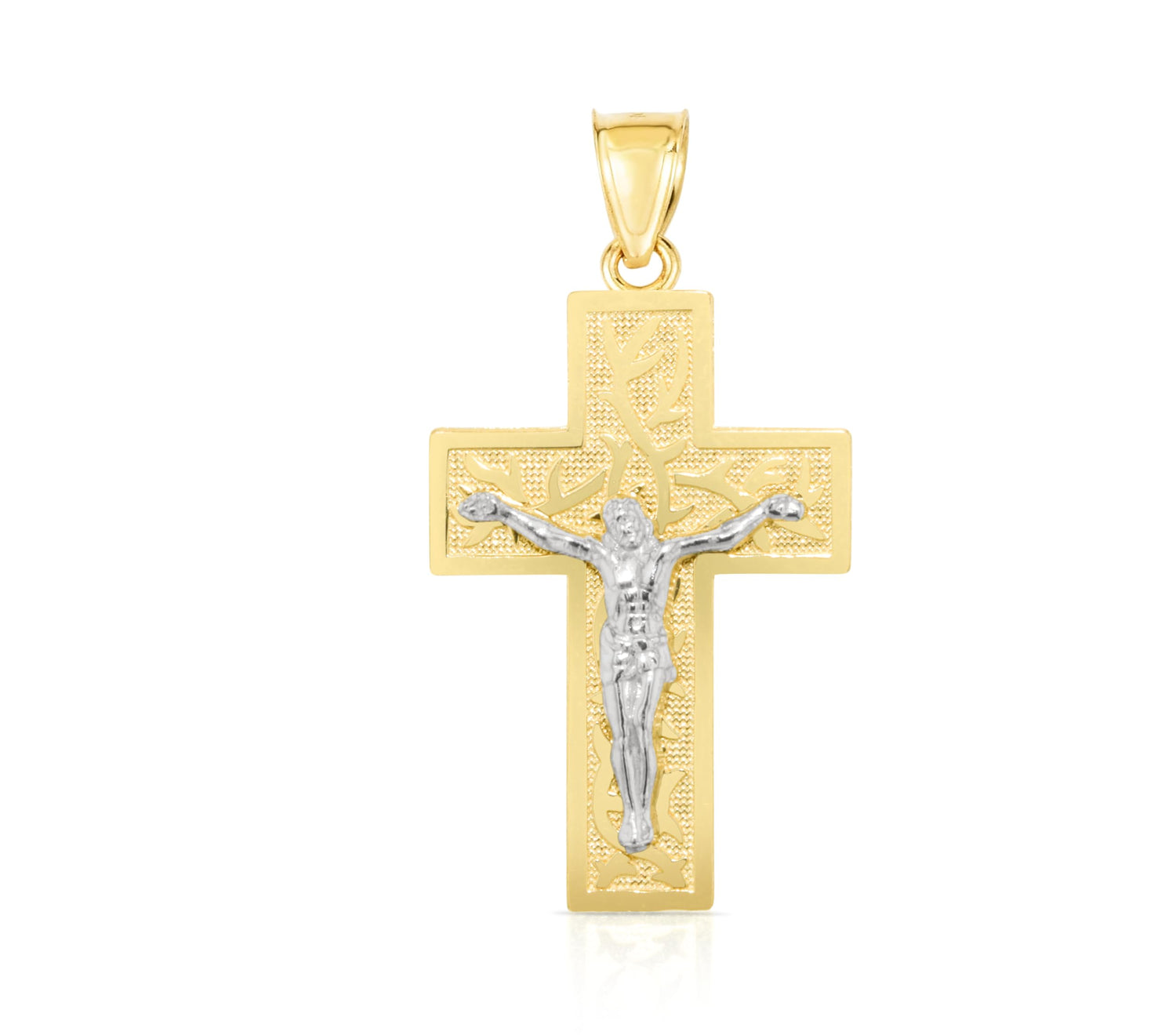 10k Yellow Gold Forest Crucifix of Jesus Cross Religious Pendant