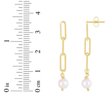 Load image into Gallery viewer, 14k Yellow Gold 36mm Freshwater 8.5mm - 9mm Pearl Drop Paperclip Link Earrings
