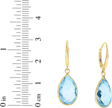Load image into Gallery viewer, 14k Yellow Gold 30mm Blue Topaz Pear Drop Earrings

