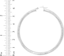 Load image into Gallery viewer, 10k White Gold 4mm Diamond Cut Round Tube Hoop Earrings
