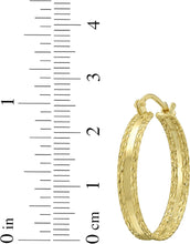 Load image into Gallery viewer, 14k Yellow Gold 18mm x 3.5mm or 24.7mm x 3.5mm Diamond Cut Edge &amp; Polished Hoop Earrings

