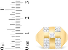 Load image into Gallery viewer, 10k Yellow Gold 14mm Two-Tone Cross CZ Square Ring, Sizes 5 - 13
