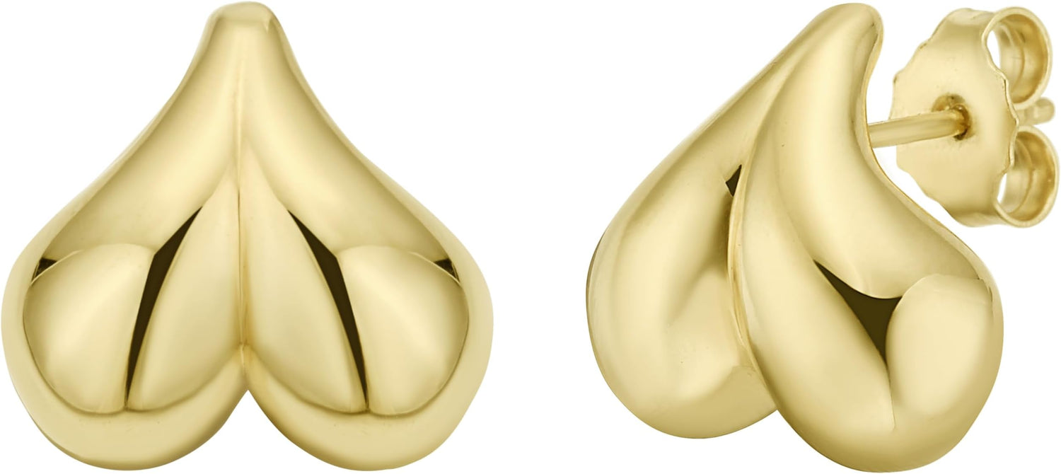 14k Yellow Gold 13.4mm x 14.5mm Puffed Bubble Heart Stud Earrings