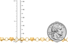 Load image into Gallery viewer, 14k Yellow Gold 5mm Alternating Polished &amp; Satin Heart Mirror Link Bracelet, 7 Inch
