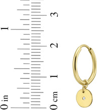 Load image into Gallery viewer, 14k Yellow Gold 20.6mm x 6.3mm CZ Disc Charm Hoop Earrings
