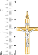 Load image into Gallery viewer, 14k Yellow Gold 1.7&quot; Classic INRI Jesus Crucifix Two-Tone Cross Charm Pendant with optional Adjustable Chain Necklace
