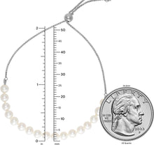 Load image into Gallery viewer, 14k White Gold 4mm Cultured Pearl Bolo Link Friendship Bracelet, Adjustable to 9.25 Inch
