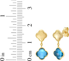 Load image into Gallery viewer, 14k Yellow Gold 18mm Clover Natural Gemstone Drop Earrings (Swiss Blue Topaz, Garnet, Amethyst, Citrine, Peridot)

