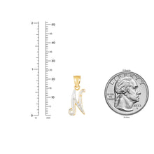 Load image into Gallery viewer, 10k Yellow Gold and White Gold Two-Tone 21.5mm Cursive Personalized Alphabet A-Z Initial Pendant with Optional 1.1mm Solid Cable Chain, 18 Inch

