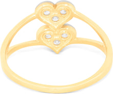 Load image into Gallery viewer, 10k Yellow Gold 11mm CZ Double Heart Stack Double Shank Two-Tone Ring, Sizes 4 - 10
