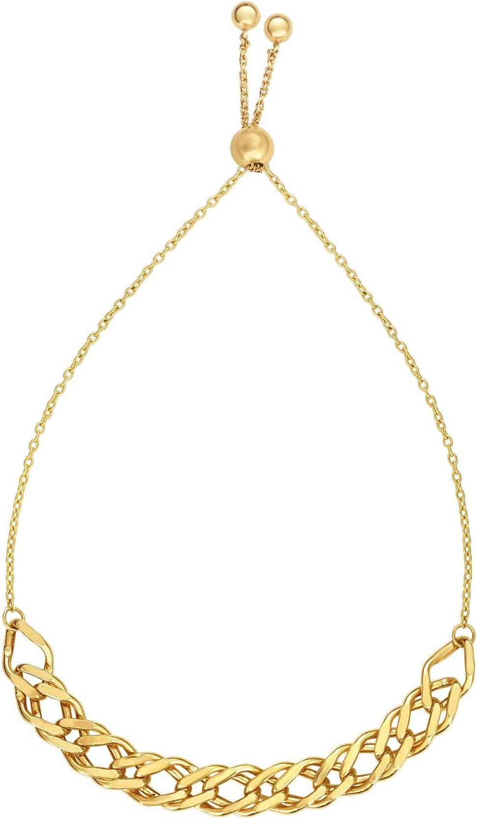 14k Yellow Gold Franco Link Adjustable Friendship Bolo Bracelet, Extendable 9.25 Inch