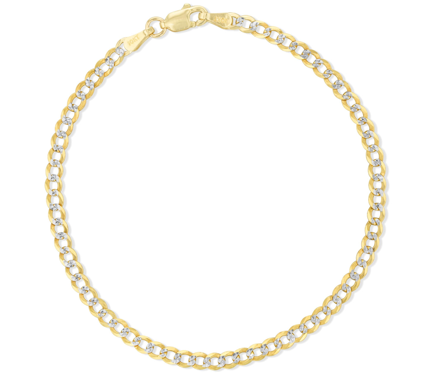 10k Yellow Gold and White Gold 3.5mm Lite Two-Tone Curb Cuban Chain Bracelet or Anklet