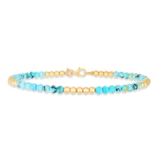 Load image into Gallery viewer, 14k Yellow Gold 3mm Turquoise Alternating Beaded Link Bracelet, 7 Inch
