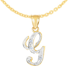 Load image into Gallery viewer, 10k Yellow Gold and White Gold Two-Tone 21.5mm Cursive Personalized Alphabet A-Z Initial Pendant with Optional 1.1mm Solid Cable Chain, 18 Inch
