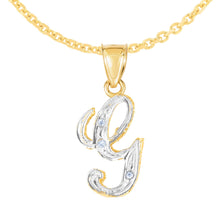 Load image into Gallery viewer, 10k Yellow Gold and White Gold Two-Tone 21.5mm Cursive Personalized Alphabet A-Z Initial Pendant with Optional 1.1mm Solid Cable Chain, 18 Inch
