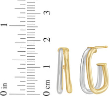 Load image into Gallery viewer, 14k Two-Tone Gold 17.3mm Double Row Square Split C-Hoop Earrings

