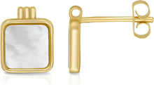 Load image into Gallery viewer, 14k Yellow Gold 9.1mm Square Natural Gemstone Stud Earrings (Malachite, Mother of Pearl, Black Onyx)
