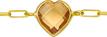 Load image into Gallery viewer, Floreo 14k Yellow Gold Paperclip Chain Heart Gemstone Bracelet 7 Inch
