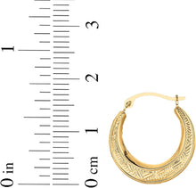 Load image into Gallery viewer, 10k Yellow Gold 17mm Diamond Cut Etched Pattern Hoop Earrings
