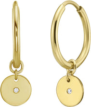 Load image into Gallery viewer, 14k Yellow Gold 20.6mm x 6.3mm CZ Disc Charm Hoop Earrings
