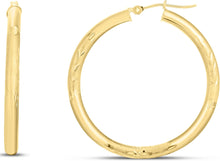Load image into Gallery viewer, 14k Yellow Gold 3mm x 15mm, 20mm, 25mm or 35mm Diamond Cut &amp; Polished Hoop Earrings
