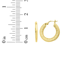 Load image into Gallery viewer, 14k Yellow Gold 15mm Greek Key Hoop Earrings
