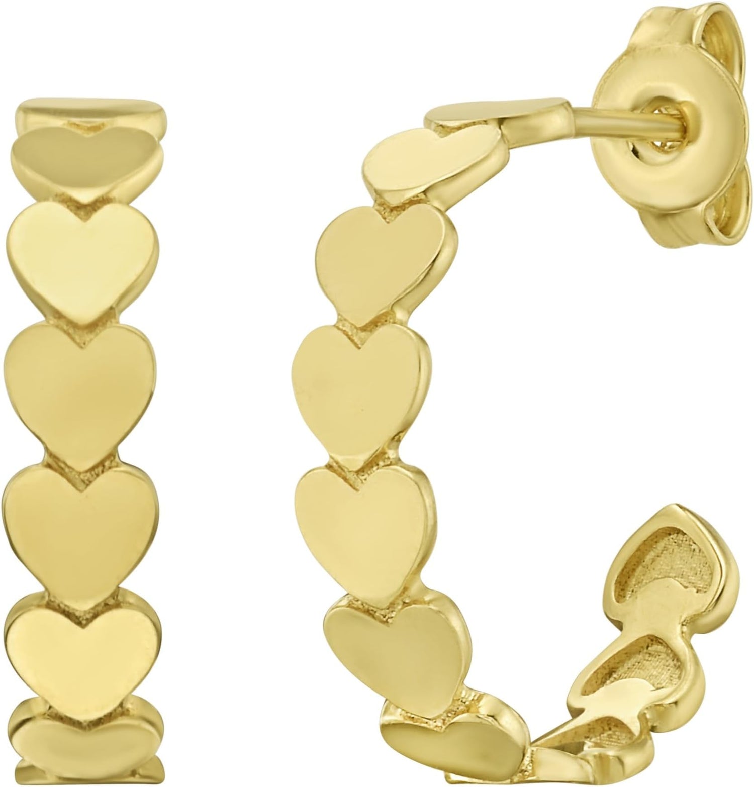 14k Yellow Gold 16.8mm x 3.7mm Heart Row C-Hoop Earrings