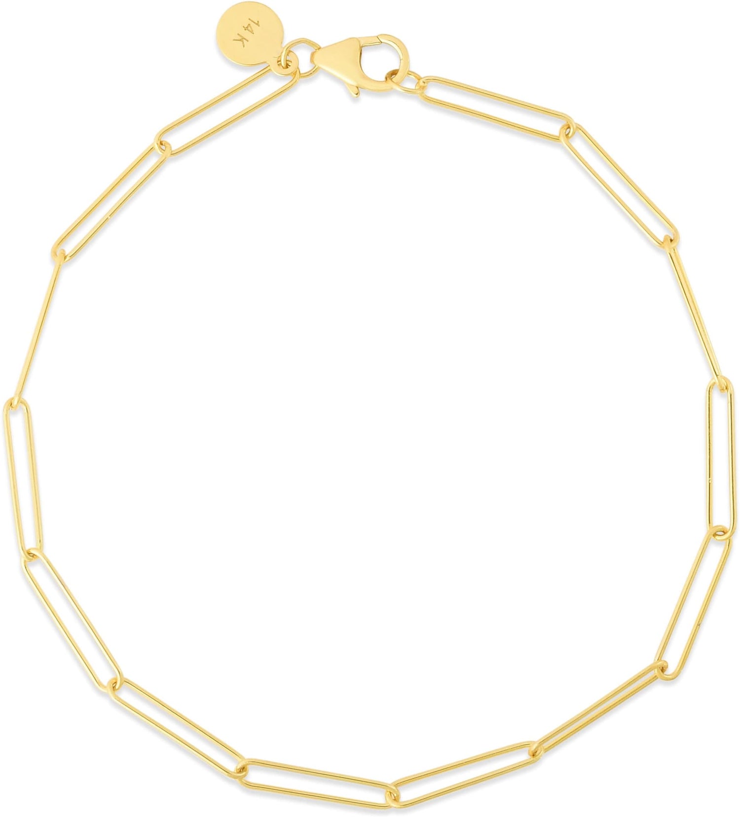 14k Yellow Gold or White Gold 2.7mm Long Wire Paperclip Chain Link Bracelet, 7 inch