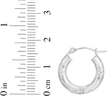 Load image into Gallery viewer, 14k White Gold 3mm x 15mm, 25mm or 35mm Diamond Cut &amp; Polished Hoop Earrings
