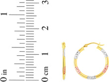 Load image into Gallery viewer, 14k Tri-Tone Gold 2mm x 15mm Diamond Cut Station Hoop Earrings
