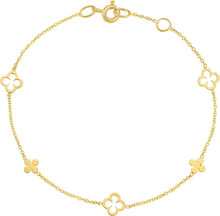 Load image into Gallery viewer, 14k Yellow Gold Alternating 4.7mm Solid &amp; 6.2mm Outline Clover Cable Charm Bracelet, 7 Inch
