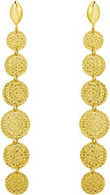 Load image into Gallery viewer, 14k Yellow Gold 58mm Textured Round Circles Dangle Stud Earrings
