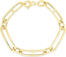 Load image into Gallery viewer, 14k Yellow Gold 7.4mm Paperclip Mariner Alternating Link Bracelet, 7.25 Inch
