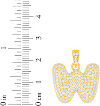 Load image into Gallery viewer, 10k Yellow Gold 0.7&quot; Pave CZ Personalized Bubble Alphabet Letter A - Z Initial Charm Pendant with optional Chain Necklace
