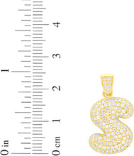 Load image into Gallery viewer, 10k Yellow Gold 0.7&quot; Pave CZ Personalized Bubble Alphabet Letter A - Z Initial Charm Pendant with optional Chain Necklace
