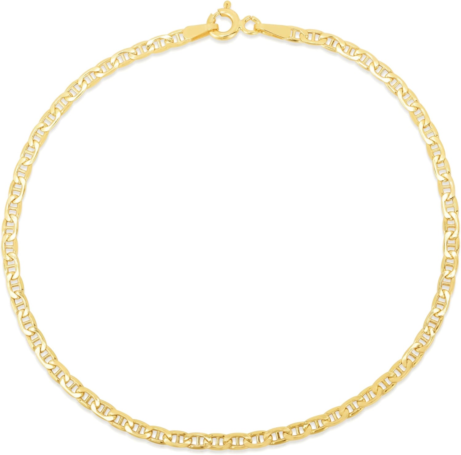 10k Yellow Gold 1.2mm Solid Anchor Mariner Mirror Chain Bracelet, 7 Inch