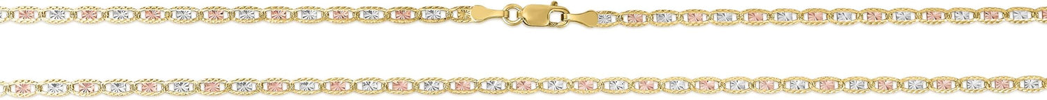14k Tri-Color Gold 2.5mm Solid Diamond Cut Valentino Chain Necklace