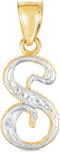 Load image into Gallery viewer, 10k Yellow Gold and White Gold Two-Tone 21.5mm Cursive Personalized Alphabet A-Z Initial Pendant with Optional 1.1mm Solid Cable Chain, 18 Inch
