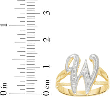 Load image into Gallery viewer, 10k Two-Tone Yellow Gold and White Gold 15mm Personalized A-Z Initial Cursive Letter Ring, Sizes 3 - 10
