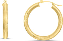 Load image into Gallery viewer, 14k Yellow Gold 3mm x 15mm, 20mm, 25mm or 35mm Diamond Cut &amp; Polished Hoop Earrings
