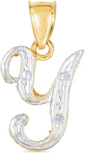 Load image into Gallery viewer, 10k Yellow Gold and White Gold Two-Tone 21.5mm Cursive Personalized Alphabet A-Z Initial Pendant with Optional 1.1mm Solid Cable Chain, 18 Inch
