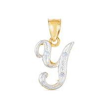 Load image into Gallery viewer, 10k Yellow Gold and White Gold Two-Tone 21.5mm Cursive Personalized Alphabet A-Z Initial Pendant with Optional 1.1mm Solid Cable Chain, 18 Inch

