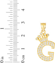 Load image into Gallery viewer, 10k Yellow Gold 0.8&quot; Pave CZ Personalized Crown Alphabet Letter A - Z Initial Charm Pendant with optional Chain Necklace
