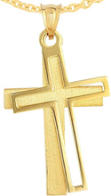 Load image into Gallery viewer, 14k Yellow Gold 1.6&quot; Double Layer Tilted Cross Charm Pendant with optional Adjustable Chain Necklace
