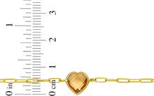 Load image into Gallery viewer, Floreo 14k Yellow Gold Paperclip Chain Heart Gemstone Bracelet 7 Inch
