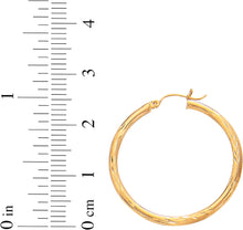 Load image into Gallery viewer, 14k Yellow Gold 2mm x 15mm, 25mm, 30mm or 45mm Diamond Cut &amp; Polished Hoop Earrings

