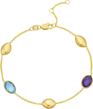Load image into Gallery viewer, 14k Yellow Gold 6.2mm Natural Amethyst &amp; Blue Topaz Pebble Gemstone Link Bracelet, Adjustable 6" - 6.5" - 7.5 Inch
